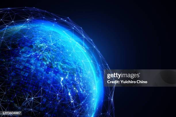 global network communication (world map credit to nasa) - global trade stock pictures, royalty-free photos & images