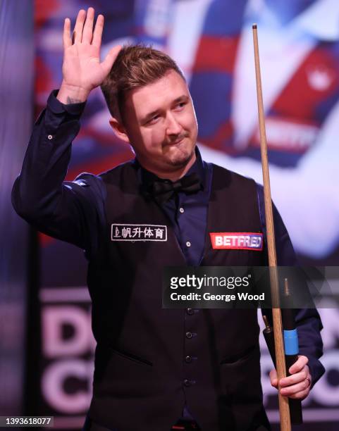 Kyren Wilson of England takes to the arena during the Betfred World Snooker Championship Round Two match between Stuart Bingham of England and Kyren...