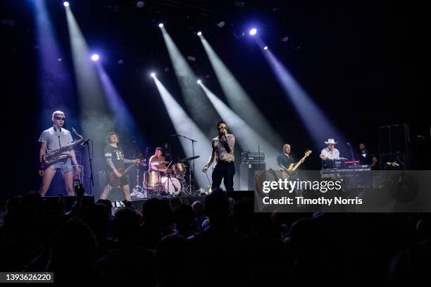 Oscar Carls, Tor Sjoden, Sebastian Murphy, Elias Jungqvist and Henrik Hockert perform on the Sonora stage during the 2022 Coachella Valley Music And...