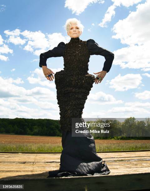 Model Maye Musk is photographed for L'Officiel Australia on December 17, 2021 at Red Wagon Farm in Manalapan, New Jersey. COVER IMAGE.