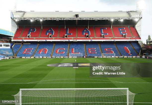 General view inside the stadium prior to the Premier League match between Crystal Palace and Leeds United at Selhurst Park on April 25, 2022 in...