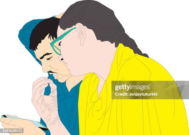 two students - two students working stock illustrations