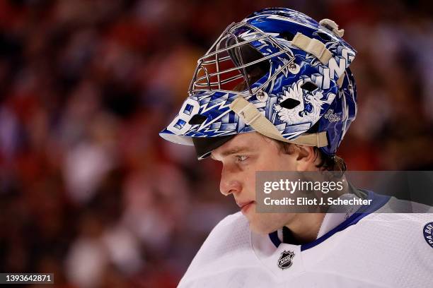 Goaltender Andrei Vasilevskiy of the Tampa Bay Lightning skates the ice during a break in the action against the Florida Panthers at the FLA Live...