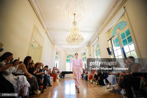 Models walks the runway during the Francisco Cancino show as part of the Mercedes-Benz Fashion Week Mexico 2022 - Day 1 at Casa Del Lago on April 25,...