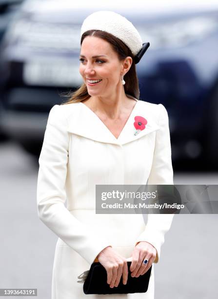 Catherine, Duchess of Cambridge attends the Anzac Day Service of Commemoration and Thanksgiving at Westminster Abbey on April 25, 2022 in London,...