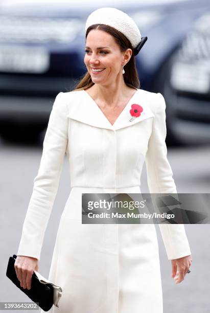Catherine, Duchess of Cambridge attends the Anzac Day Service of Commemoration and Thanksgiving at Westminster Abbey on April 25, 2022 in London,...