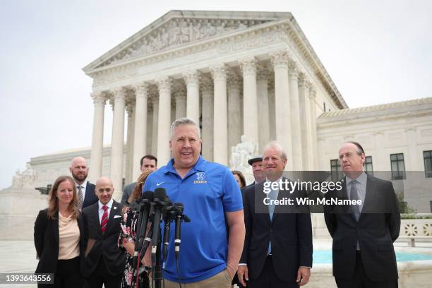 Former Bremerton High School assistant football coach Joe Kennedy answers questions after his legal case, Kennedy vs. Bremerton School District, was...