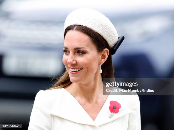 Catherine, Duchess of Cambridge attends the Anzac Day Service of Commemoration and Thanksgiving at Westminster Abbey on April 25, 2022 in London,...