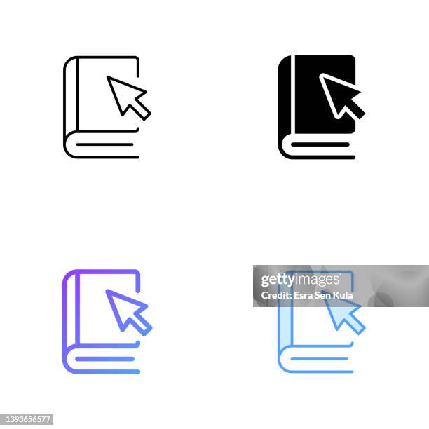 e-library und online book store icon design im vier-stil mit editierbarem strich. linie, durchgehende, flache linie und farbverlaufslinie. geeignet für webseiten-, mobile app-, ui-, ux- und gui-design. - e book reader stock-grafiken, -clipart, -cartoons und -symbole