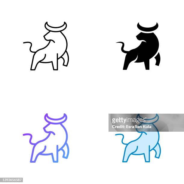 stockillustraties, clipart, cartoons en iconen met bull market icon design in four style with editable stroke. line, solid, flat line and color gradient line. suitable for web page, mobile app, ui, ux and gui design. - stier