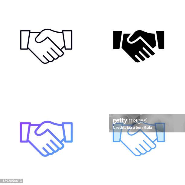 hand shake icon design im vier-stil mit editierbarem strich. linie, durchgehende, flache linie und farbverlaufslinie. geeignet für webseiten-, mobile app-, ui-, ux- und gui-design. - people shaking hands stock-grafiken, -clipart, -cartoons und -symbole