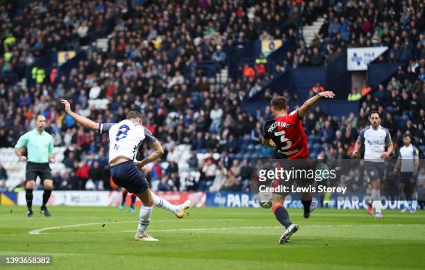 Alan Browne of Preston North End scores their team's first goal during the Sky Bet Championship match between Preston North End and Blackburn Rovers...