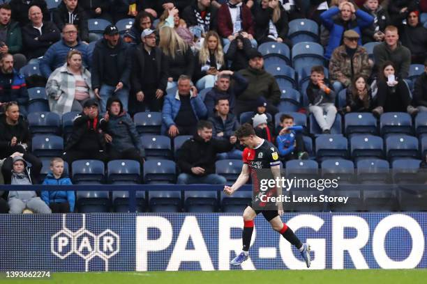 Darragh Lenihan of Blackburn Rovers celebrates after scoring their team's third goal during the Sky Bet Championship match between Preston North End...