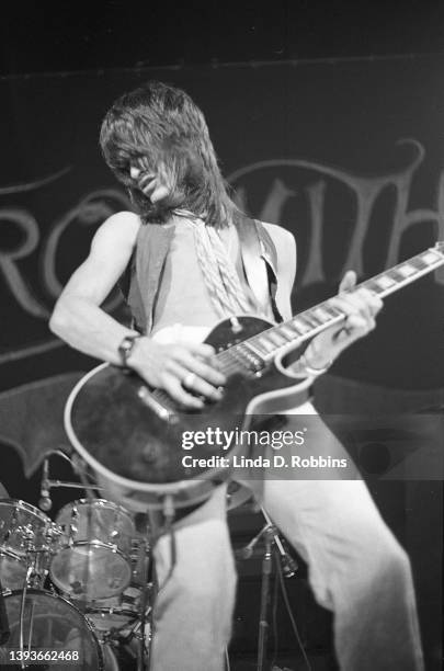Guitarist Joe Perry of Aerosmith in performance at New York's Academy of Music, November 2, 1974.