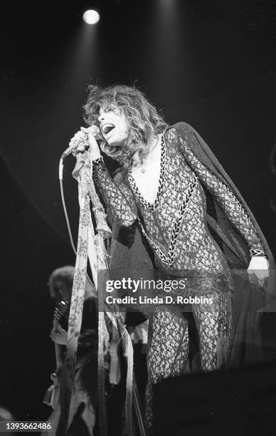 Singer Steven Tyler performs with Aerosmith at New York's Academy of Music, November 2, 1974.