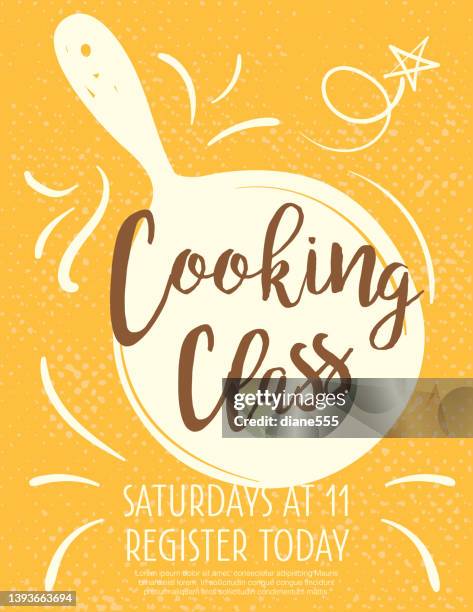 illustrazioni stock, clip art, cartoni animati e icone di tendenza di modello poster lezione di cucina con spazio per il testo - cooking event