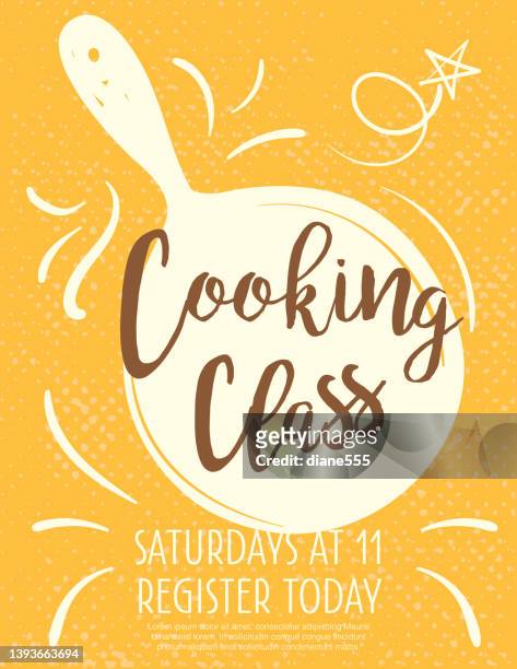 cooking class poster template with room for text - cooking pan stock illustrations