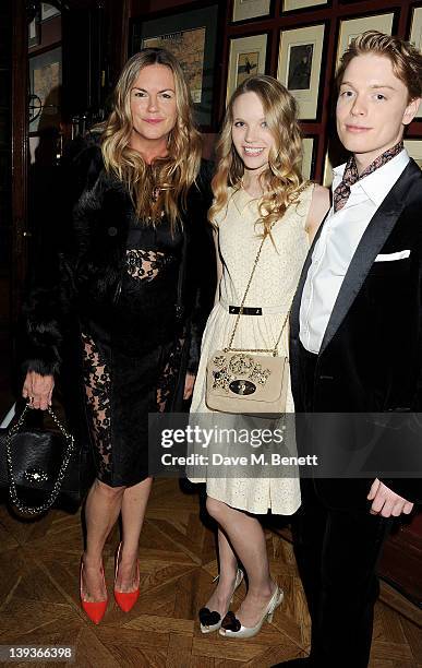 Designer Emma Hill, Tamzin Merchant and Freddie Fox attend a dinner following the Mulberry Autumn/Winter 2012 show during London Fashion Week at The...