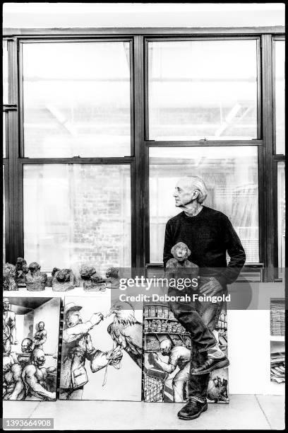 Deborah Feingold/Corbis via Getty Images) Illustrator and painter Marshall Arisman poses for a portrait in his studio in March, 2018 in New York...