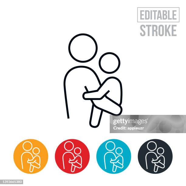 mother holding child on hip thin line icon - editable stroke - daughter stock illustrations