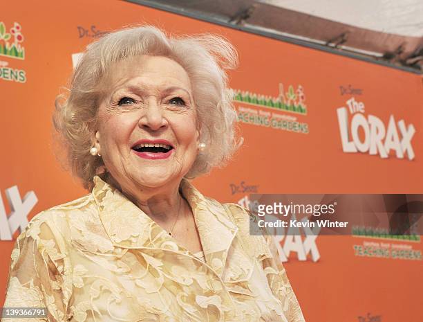 Actress Betty White arrives at the premiere of Universal Pictures and Illumination Entertainment's 3D-CG "Dr. Seuss' The Lorax" at Citywalk on...