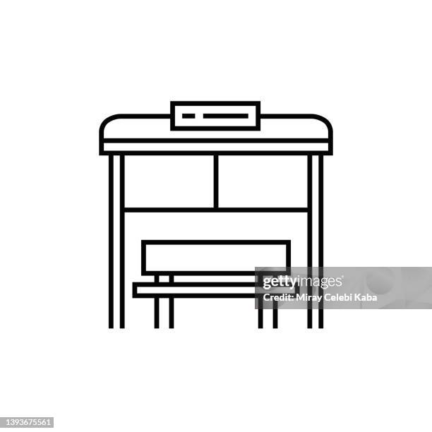 bildbanksillustrationer, clip art samt tecknat material och ikoner med bus stop line icon - busshållplats