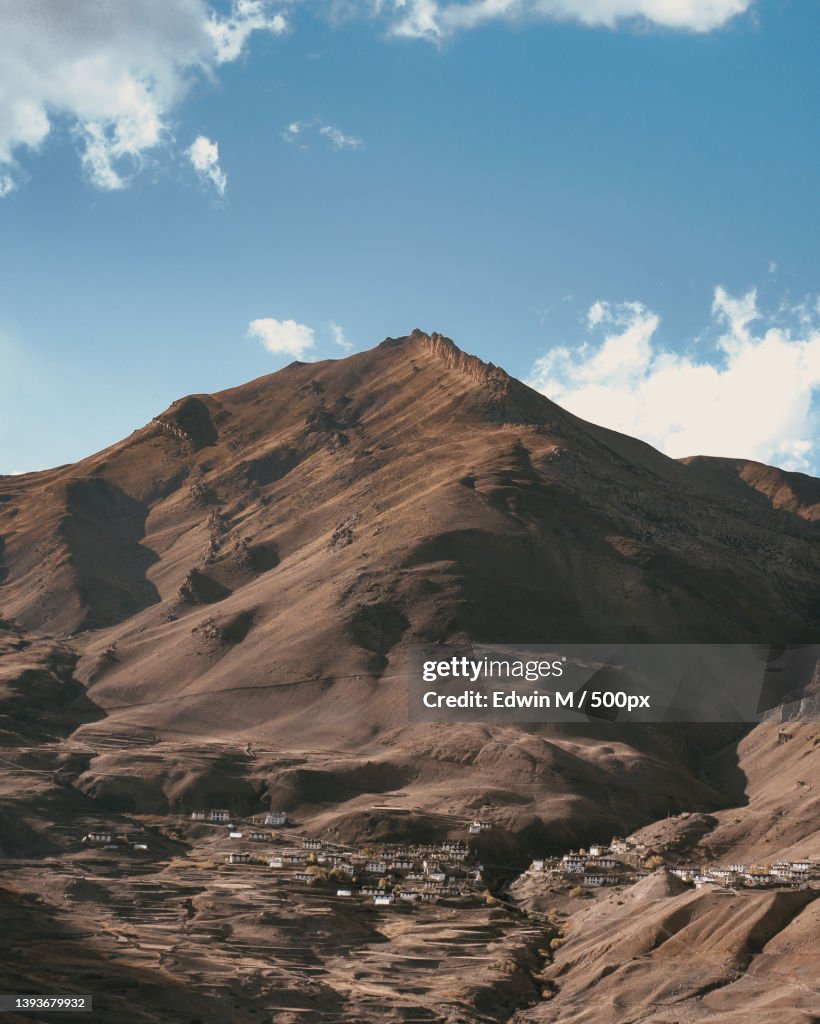 Chicham village of Spiti,Scenic view of mountains against sky