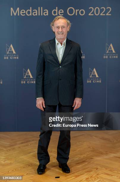 Actor Daniel Freire poses at the photocall for the 2022 Gold Medal of the Academy of Cinema, at the Academy of Cinema, on 25 April, 2022 in Madrid,...