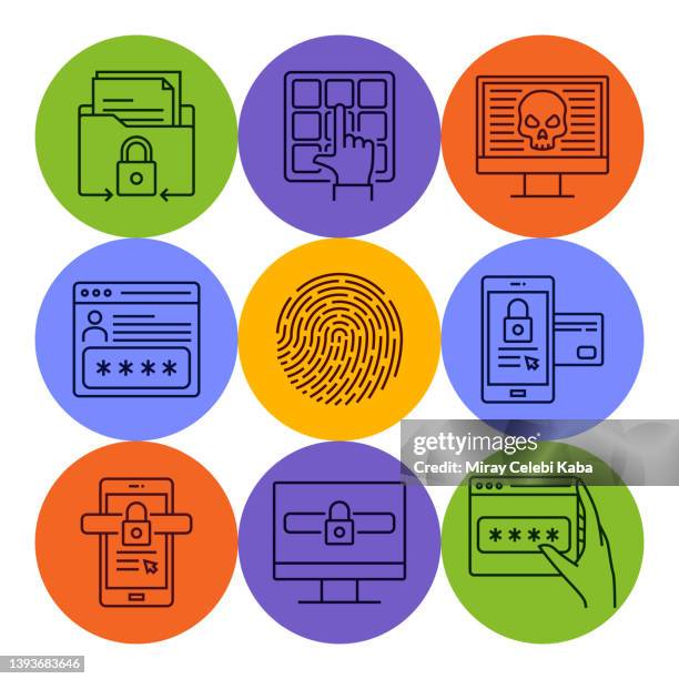 cyber security line icons set - key ring icon stock illustrations