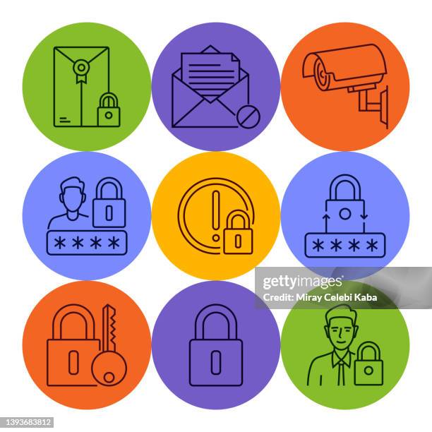 cyber security line icons set - pin eingabe stock-grafiken, -clipart, -cartoons und -symbole