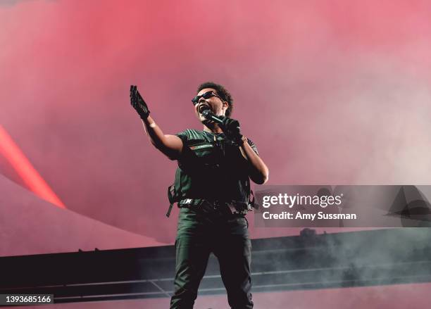 The Weeknd performs on the Coachella stage during the 2022 Coachella Valley Music And Arts Festival on April 24, 2022 in Indio, California.