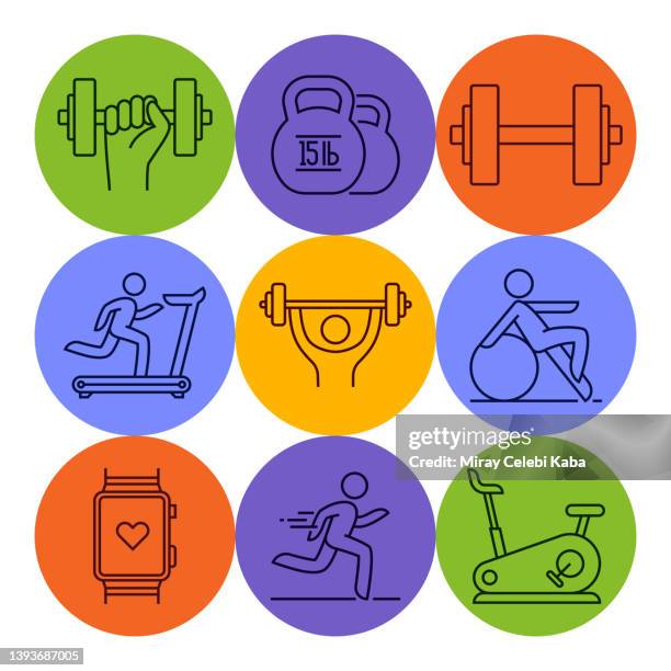 ilustrações, clipart, desenhos animados e ícones de conjunto de ícones da linha de treino fitness - pilates