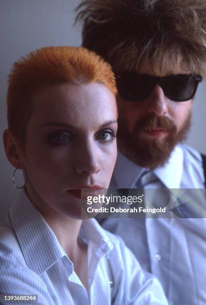 Deborah Feingold/Corbis via Getty Images) Portrait of New Wave & Pop musicians Annie Lennox and Dave Stewart, both of the group Eurythmics, New York,...