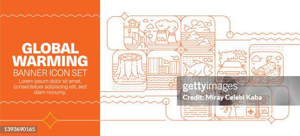 global warming line icon set and banner design - ocean acidification stock illustrations