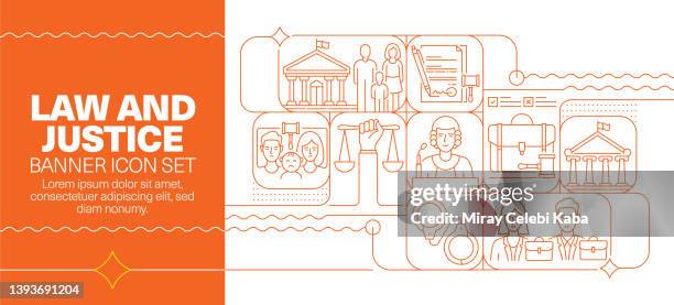 law and justice line icon set and banner design - family law stock illustrations