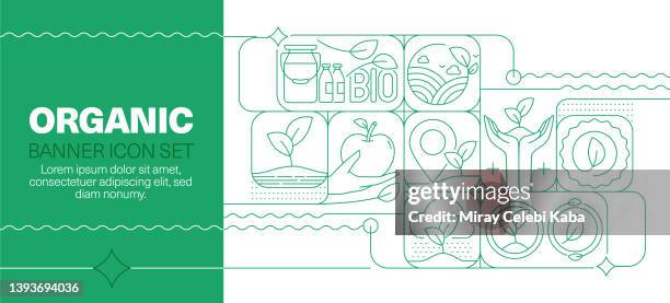 organic line icon set and banner design - plastic free stock illustrations