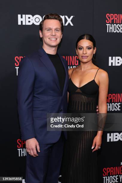 Jonathan Groff and Lea Michele attend the premiere of "Spring Awakening: Those You've Known" at Florence Gould Hall on April 25, 2022 in New York...