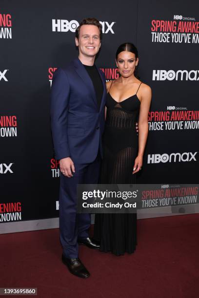 Jonathan Groff and Lea Michele attend the premiere of "Spring Awakening: Those You've Known" at Florence Gould Hall on April 25, 2022 in New York...
