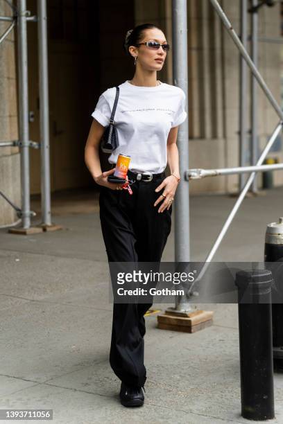 Bella Hadid is seen in Tribeca on April 25, 2022 in New York City.