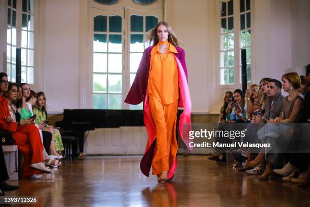 Model walks the runway during the Kris Goyri show as part of the Mercedes-Benz Fashion Week Mexico 2022 - Day 1 at Casa Del Lago on April 25, 2022 in...