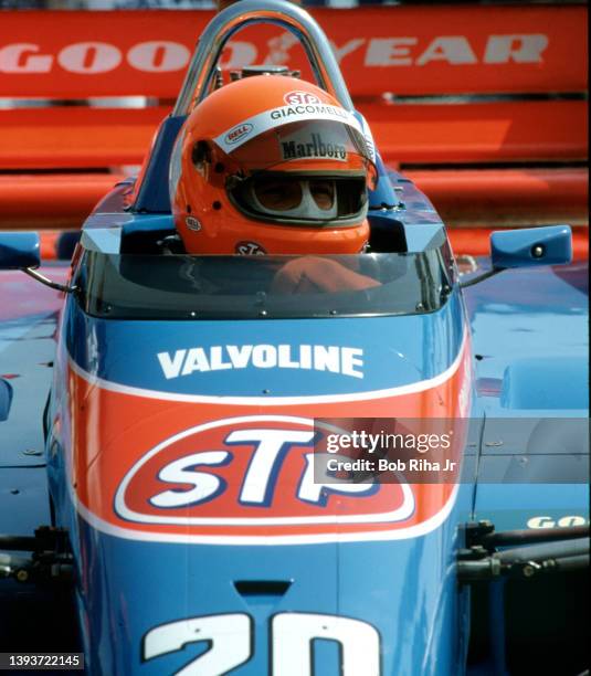 Racer Bruno Giacomelli of Monte Carlo at Toyota Long Beach Grand Prix race, April 13, 1985 in Long Beach, California.
