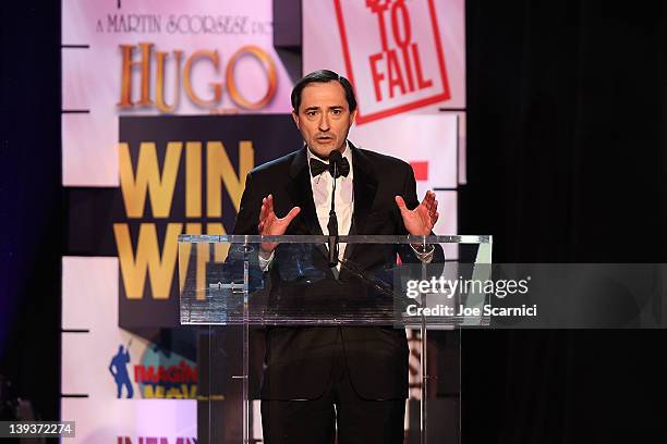 Writer Patrick M. Verrone accepts the Morgan Cox Award onstage during the 2012 Writers Guild Awards at Hollywood Palladium on February 19, 2012 in...