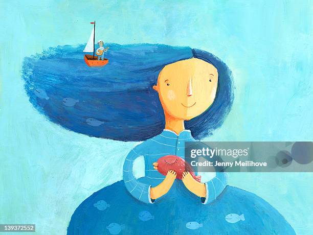 miss sea - sailboat painting stock illustrations