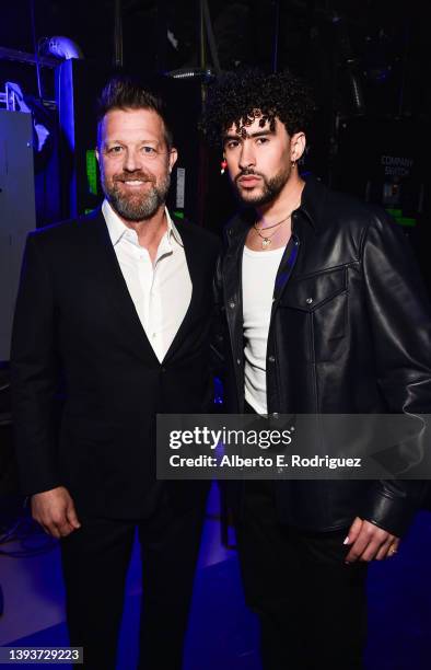 Director David Leitch and Bad Bunny during Opening Night and Sony Pictures Entertainment Presentation at The Colosseum at Caesars Palace during...