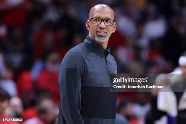 Head coach Monty Williams of the Phoenix Suns reacts against the New Orleans Pelicans during Game Four of the Western Conference First Round NBA...