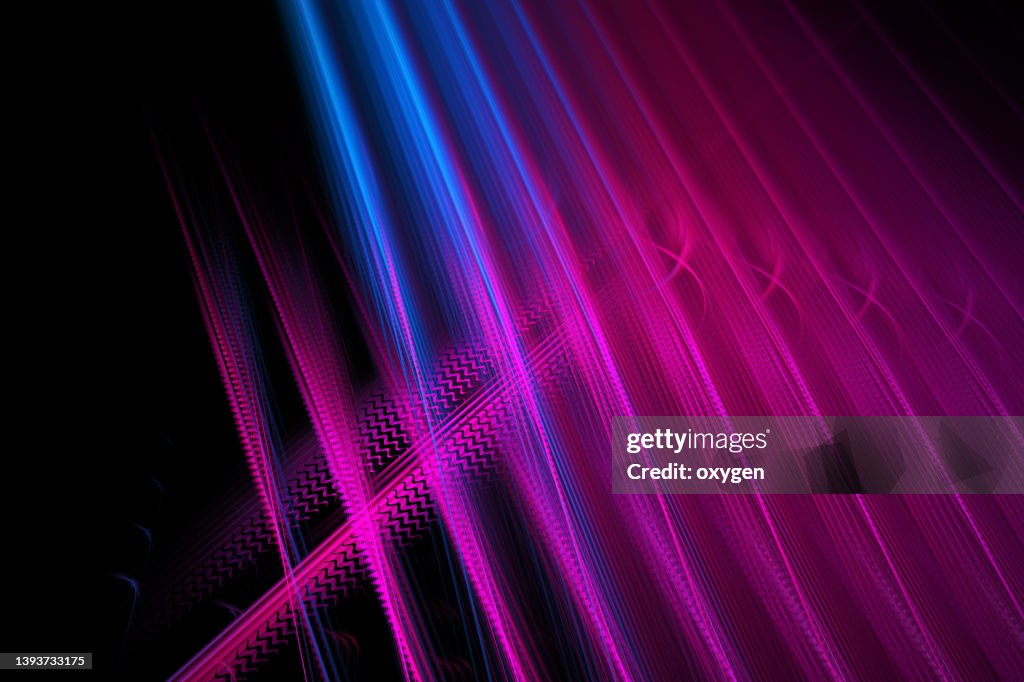 Abstract Parallel Lines Technology Neon Pink Purple Blue Stripes on Black Background