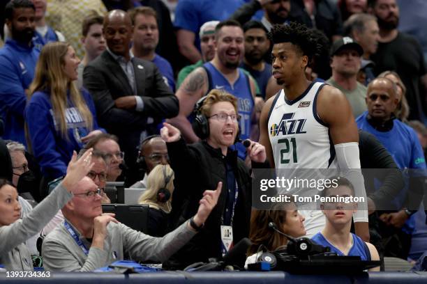 Hassan Whiteside of the Utah Jazz walks to the locker room after being ejected from the game against the Dallas Mavericks in the fourth quarter of...