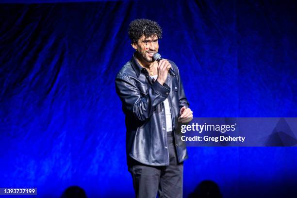 Bad Bunny speaks onstage during the CinemaCon opening night and Sony Pictures Entertainment presentation during CinemaCon 2022 at Caesars Palace on...