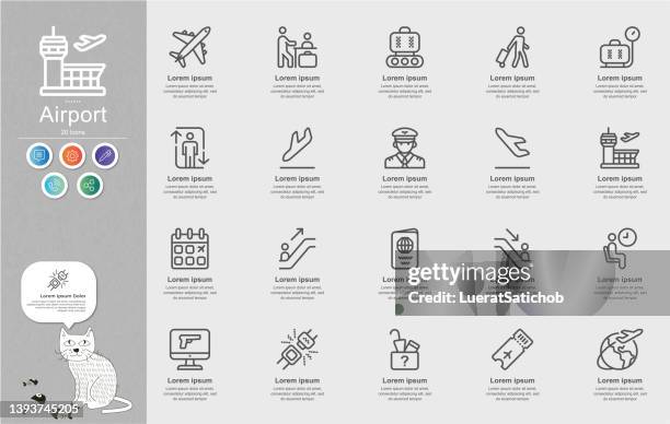 airport line icons content infographic - checkout stock illustrations