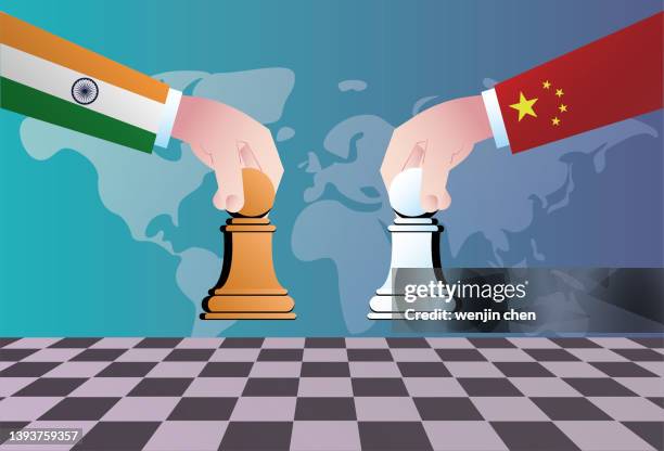 india and china play chess, and the two countries compete economically, trade and politically. - trade war stock illustrations